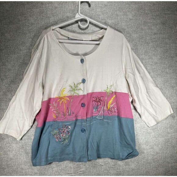 Vintage Tops - Two Twenty Collection Knit Button Up Short Sleeve Shirt Top Size XL Granny Core
